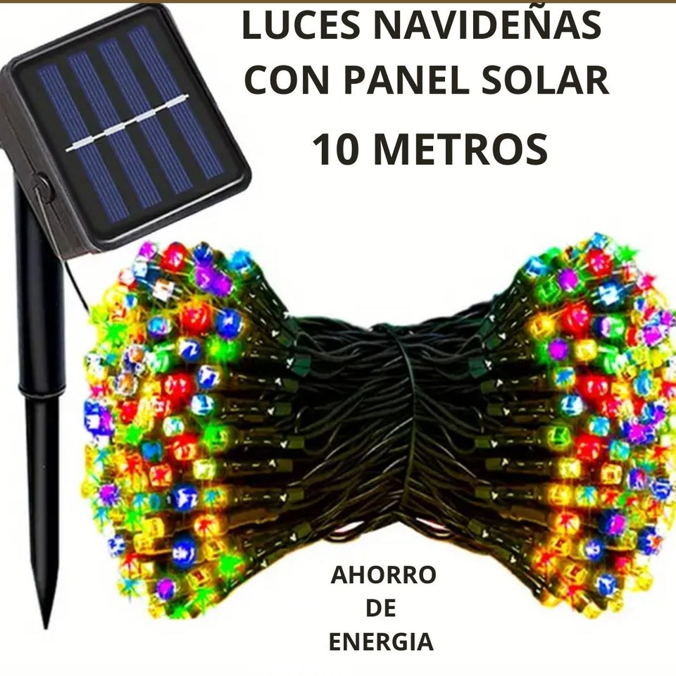 LUCES NAVIDEÑAS MULTICOLOR CON PANEL SOLAR     10 M ETROS